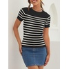 image:imageZESICA Womens Striped Short Sleeve Ribbed Knit Fitted T ShirtsBlack