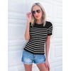 image:imageZESICA Womens Striped Short Sleeve Ribbed Knit Fitted T ShirtsBlack