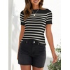 image:imageZESICA Womens Striped Short Sleeve Ribbed Knit Fitted T ShirtsBlack