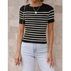 image:imageZESICA Womens Striped Short Sleeve Ribbed Knit Fitted T ShirtsBlack