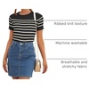 image:imageZESICA Womens Striped Short Sleeve Ribbed Knit Fitted T ShirtsBlack