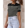 image:imageZESICA Womens Striped Short Sleeve Ribbed Knit Fitted T ShirtsBlack