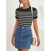 image:imageZESICA Womens Striped Short Sleeve Ribbed Knit Fitted T ShirtsBlack