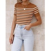image:imageZESICA Womens Striped Short Sleeve Ribbed Knit Fitted T ShirtsBrown