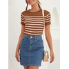 image:imageZESICA Womens Striped Short Sleeve Ribbed Knit Fitted T ShirtsBrown