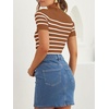 image:imageZESICA Womens Striped Short Sleeve Ribbed Knit Fitted T ShirtsBrown