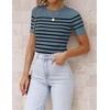 image:imageZESICA Womens Striped Short Sleeve Ribbed Knit Fitted T ShirtsDarkblue