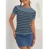 image:imageZESICA Womens Striped Short Sleeve Ribbed Knit Fitted T ShirtsDarkblue