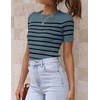 image:imageZESICA Womens Striped Short Sleeve Ribbed Knit Fitted T ShirtsDarkblue