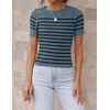 image:imageZESICA Womens Striped Short Sleeve Ribbed Knit Fitted T ShirtsDarkblue