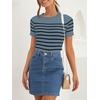 image:imageZESICA Womens Striped Short Sleeve Ribbed Knit Fitted T ShirtsDarkblue