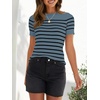image:imageZESICA Womens Striped Short Sleeve Ribbed Knit Fitted T ShirtsDarkblue