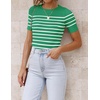 image:imageZESICA Womens Striped Short Sleeve Ribbed Knit Fitted T ShirtsGreen