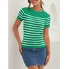 image:imageZESICA Womens Striped Short Sleeve Ribbed Knit Fitted T ShirtsGreen