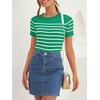 image:imageZESICA Womens Striped Short Sleeve Ribbed Knit Fitted T ShirtsGreen