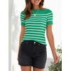 image:imageZESICA Womens Striped Short Sleeve Ribbed Knit Fitted T ShirtsGreen
