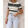 image:imageZESICA Womens Striped Short Sleeve Ribbed Knit Fitted T ShirtsIvory