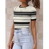 image:imageZESICA Womens Striped Short Sleeve Ribbed Knit Fitted T ShirtsIvory