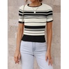 image:imageZESICA Womens Striped Short Sleeve Ribbed Knit Fitted T ShirtsIvory