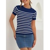 image:imageZESICA Womens Striped Short Sleeve Ribbed Knit Fitted T ShirtsNavy
