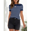 image:imageZESICA Womens Striped Short Sleeve Ribbed Knit Fitted T ShirtsNavy