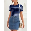image:imageZESICA Womens Striped Short Sleeve Ribbed Knit Fitted T ShirtsNavy
