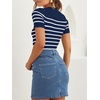 image:imageZESICA Womens Striped Short Sleeve Ribbed Knit Fitted T ShirtsNavy