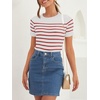 image:imageZESICA Womens Striped Short Sleeve Ribbed Knit Fitted T ShirtsRed
