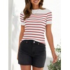 image:imageZESICA Womens Striped Short Sleeve Ribbed Knit Fitted T ShirtsRed