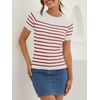 image:imageZESICA Womens Striped Short Sleeve Ribbed Knit Fitted T ShirtsRed