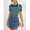 image:imageZESICA Womens Striped Short Sleeve Ribbed Knit Fitted T ShirtsTeal