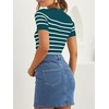 image:imageZESICA Womens Striped Short Sleeve Ribbed Knit Fitted T ShirtsTeal