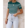 image:imageZESICA Womens Striped Short Sleeve Ribbed Knit Fitted T ShirtsTeal