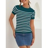 image:imageZESICA Womens Striped Short Sleeve Ribbed Knit Fitted T ShirtsTeal