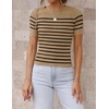 image:imageZESICA Womens Striped Short Sleeve Ribbed Knit Fitted T ShirtsToffee
