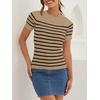 image:imageZESICA Womens Striped Short Sleeve Ribbed Knit Fitted T ShirtsToffee