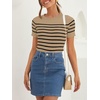 image:imageZESICA Womens Striped Short Sleeve Ribbed Knit Fitted T ShirtsToffee