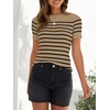 image:imageZESICA Womens Striped Short Sleeve Ribbed Knit Fitted T ShirtsToffee