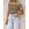image:imageZESICA Womens Striped Short Sleeve Ribbed Knit Fitted T ShirtsToffee