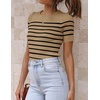 image:imageZESICA Womens Striped Short Sleeve Ribbed Knit Fitted T ShirtsToffee