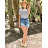image:imageZESICA Womens Striped Short Sleeve Ribbed Knit Fitted T ShirtsWhite