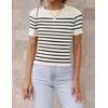 image:imageZESICA Womens Striped Short Sleeve Ribbed Knit Fitted T ShirtsWhite