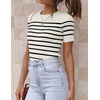 image:imageZESICA Womens Striped Short Sleeve Ribbed Knit Fitted T ShirtsWhite