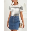 image:imageZESICA Womens Striped Short Sleeve Ribbed Knit Fitted T ShirtsWhite