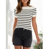 image:imageZESICA Womens Striped Short Sleeve Ribbed Knit Fitted T ShirtsWhite