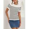 image:imageZESICA Womens Striped Short Sleeve Ribbed Knit Fitted T ShirtsWhite