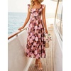 image:imageZESICA Womens Summer Boho Floral Wedding Guest Midi DressesBrown