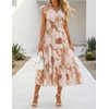 image:imageZESICA Womens Summer Floral Midi Dress Wedding Guest DressesBrown