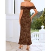 image:imageZESICA Womens Summer Off Shoulder Floral Bodycon Ruched Maxi Formal DressBrown