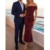 image:imageZESICA Womens Summer Off Shoulder Floral Bodycon Ruched Maxi Formal DressBurgundy